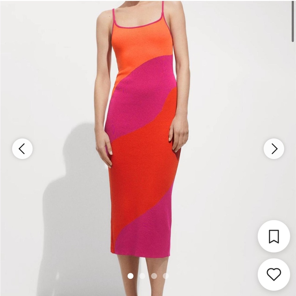 Mango Printed Dress Vibrant Colorblock Midi